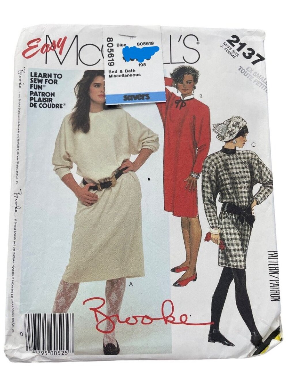 Vintage 80s McCalls 2137 Sewing Pattern XS Petite Misses Pullover Dress CUT
